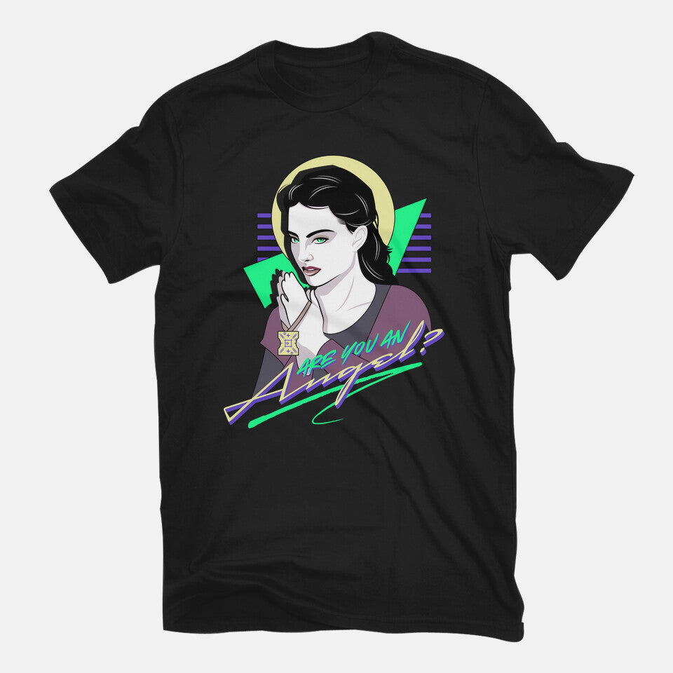 Are You An Angel – Sci-Fi Graphic T-Shirt in black, flat-lay product view