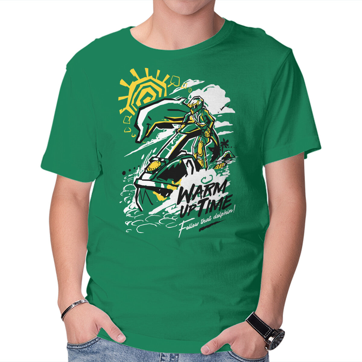 Warm Up Time – Gaming Graphic T-Shirt in green, product display