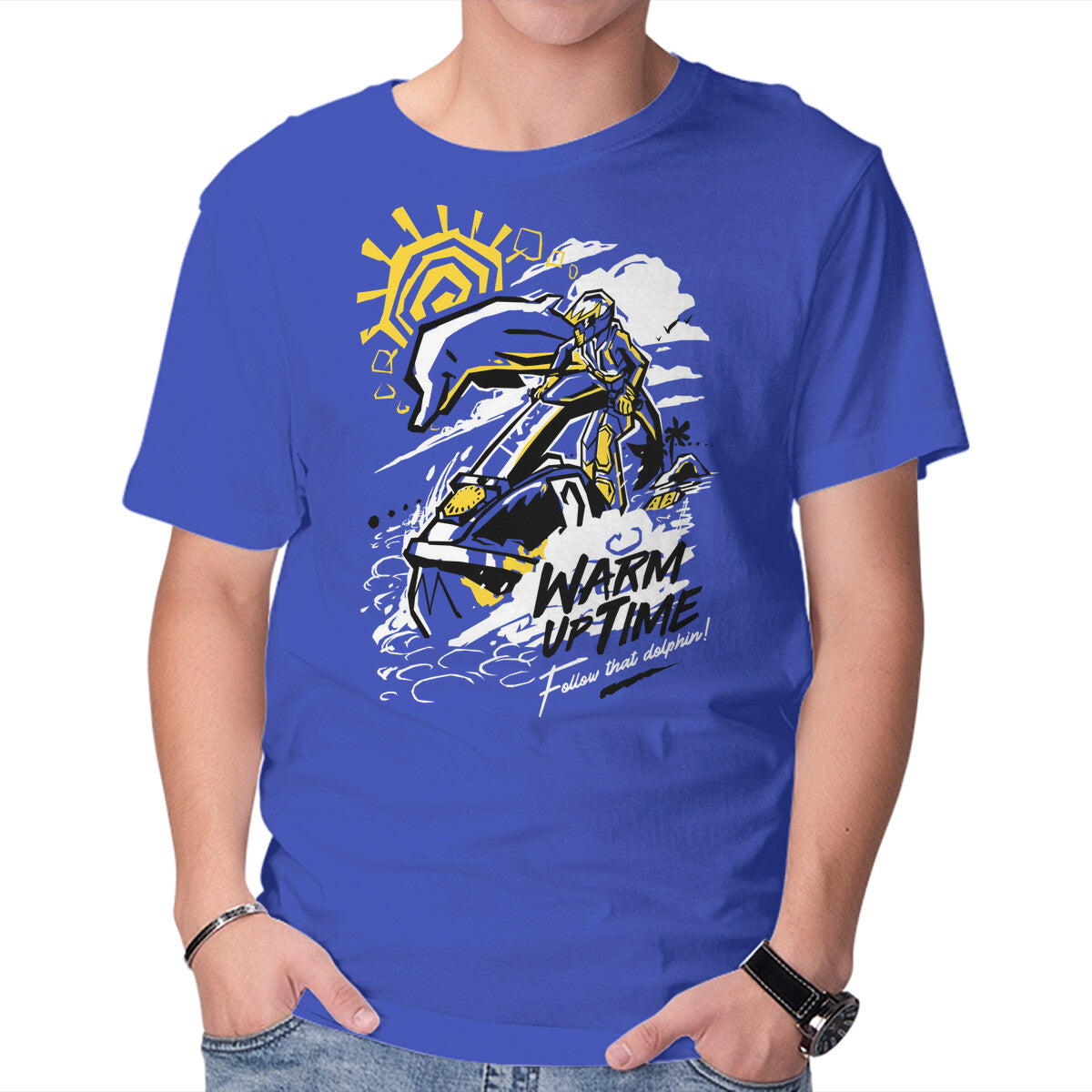 Warm Up Time – Gaming Graphic T-Shirt in royal blue, product display