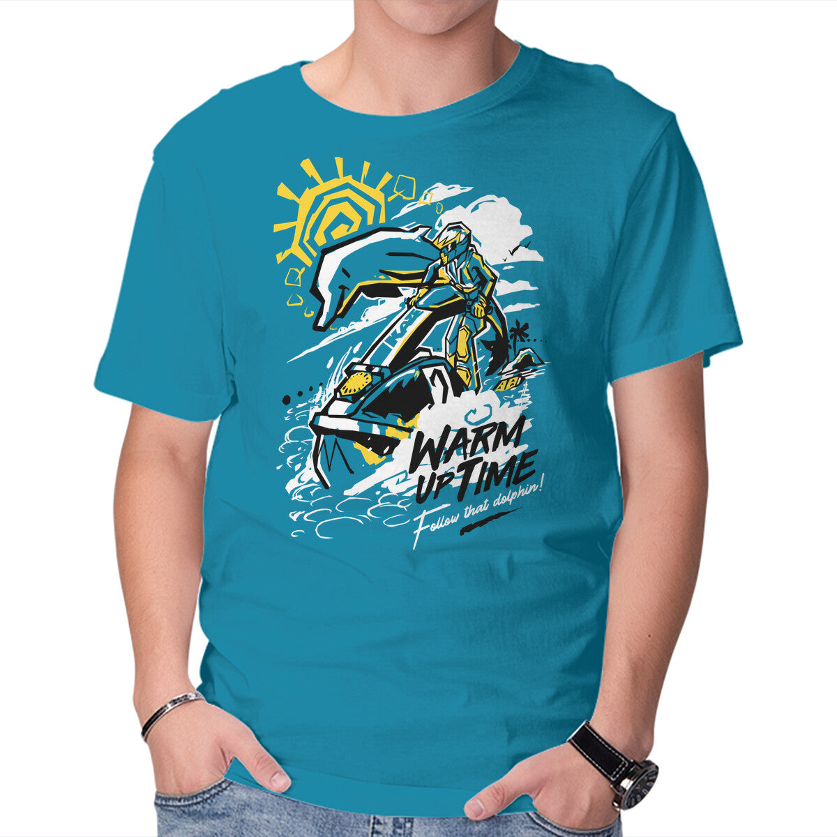 Warm Up Time – Gaming Graphic T-Shirt in turquoise, product display