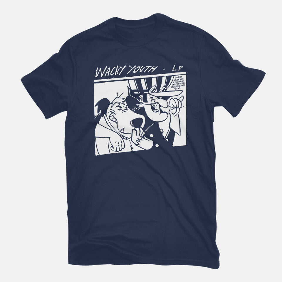 Wacky Youth – Music Graphic T-Shirt in navy, flat-lay product view