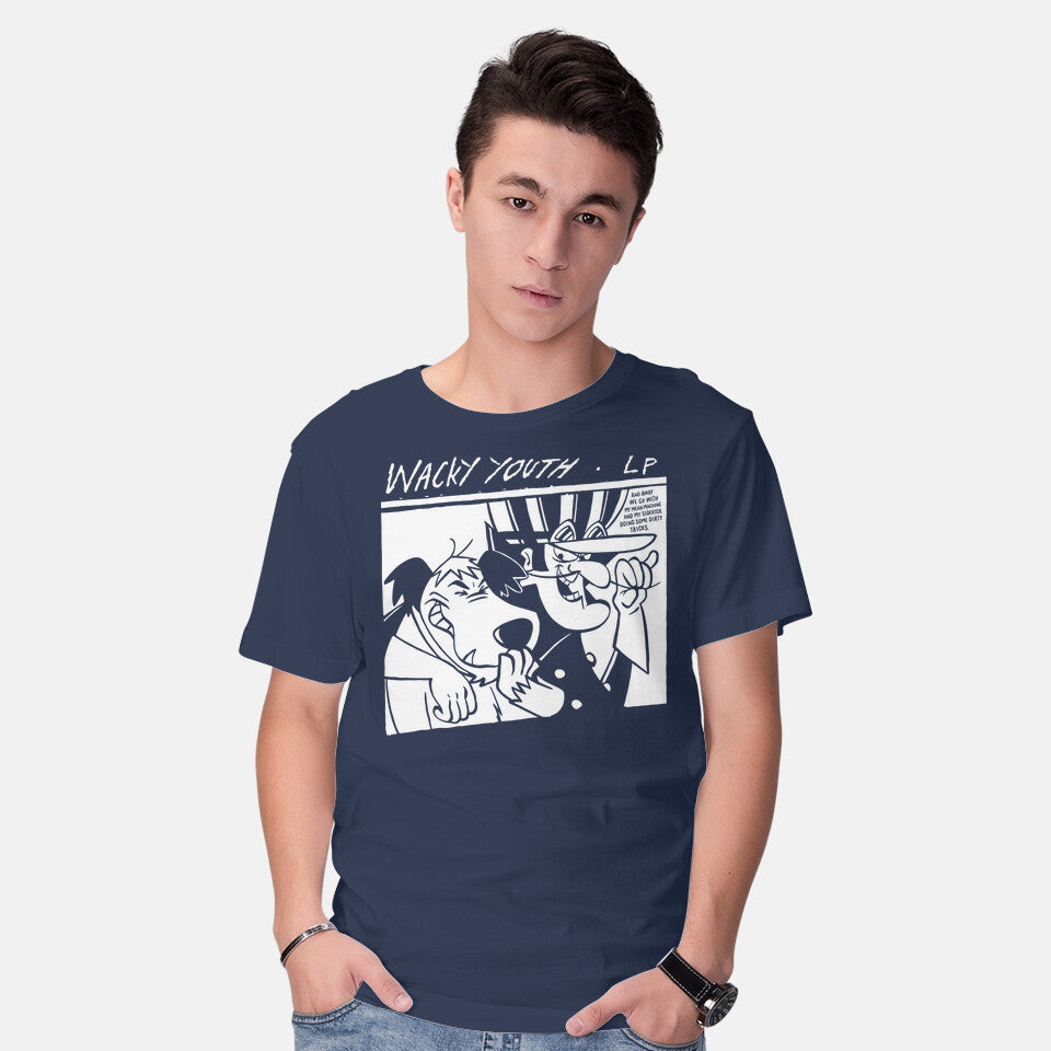 Model wearing navy Wacky Youth – Music Graphic T-Shirt