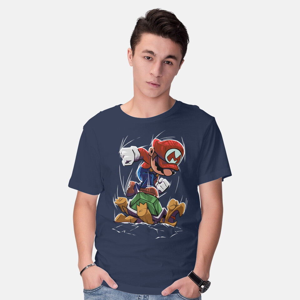 Model wearing navy Smash Them – Gaming Graphic T-Shirt