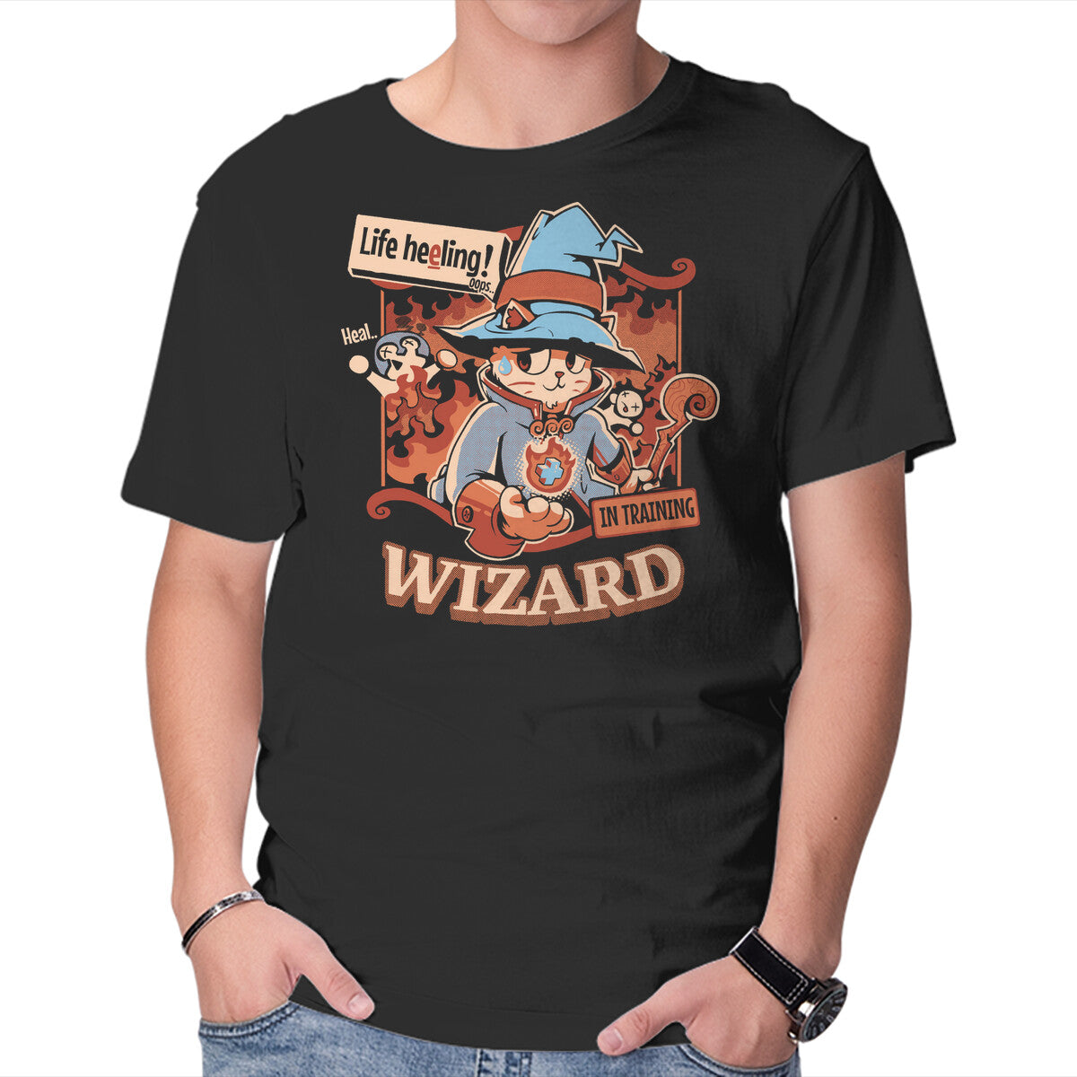 Wizard Still In Training – Cat Graphic T-Shirt in black, product display