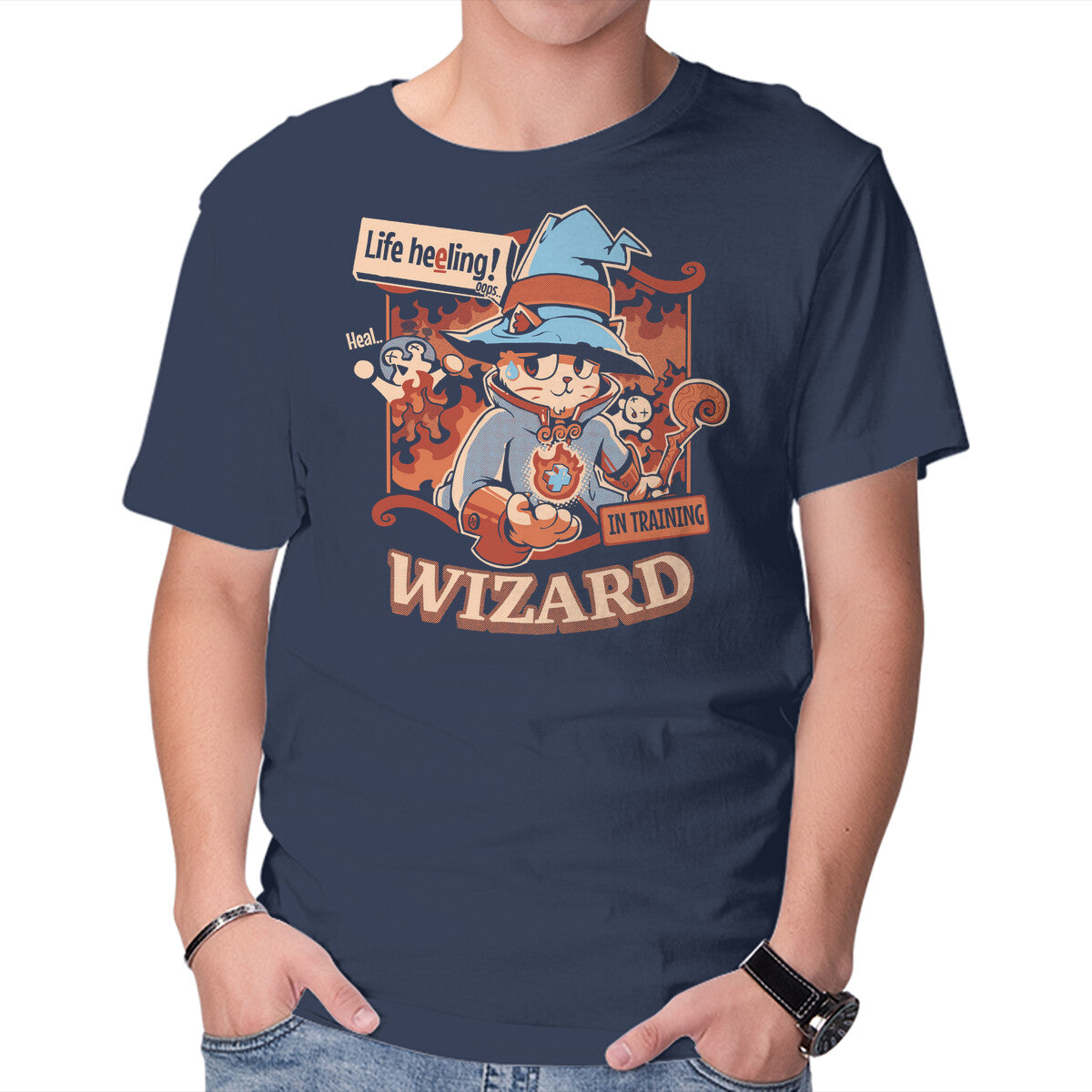 Wizard Still In Training – Cat Graphic T-Shirt in navy, product display