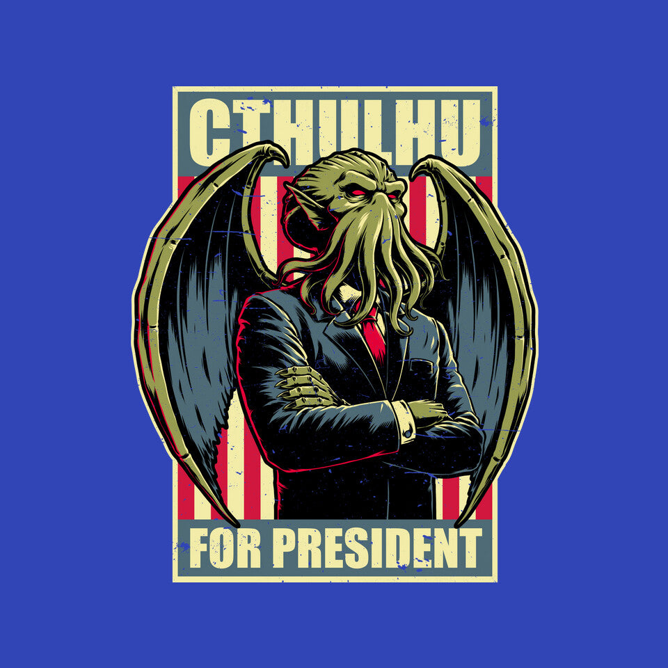 Cthulhu For President – Horror Graphic T-Shirt design artwork for royal blue graphic T-shirt