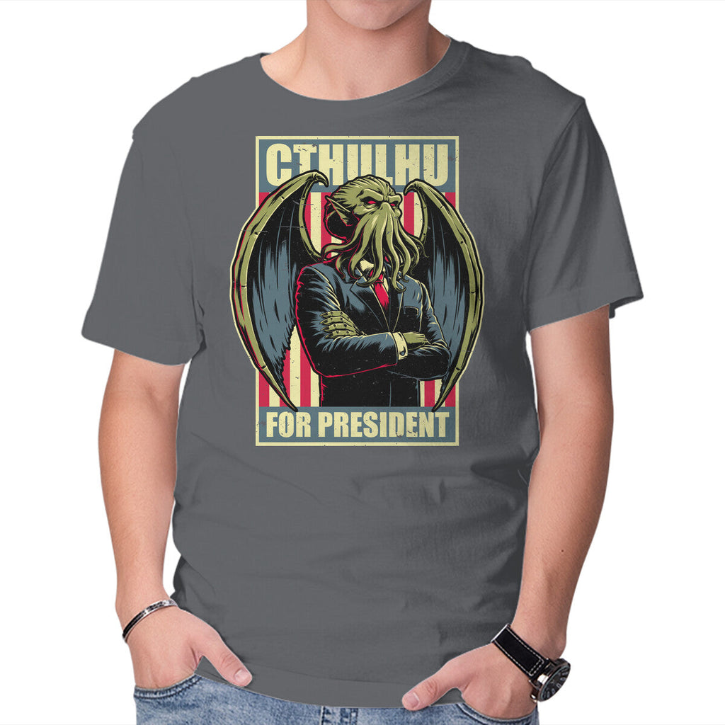 Cthulhu For President – Horror Graphic T-Shirt in charcoal, product display