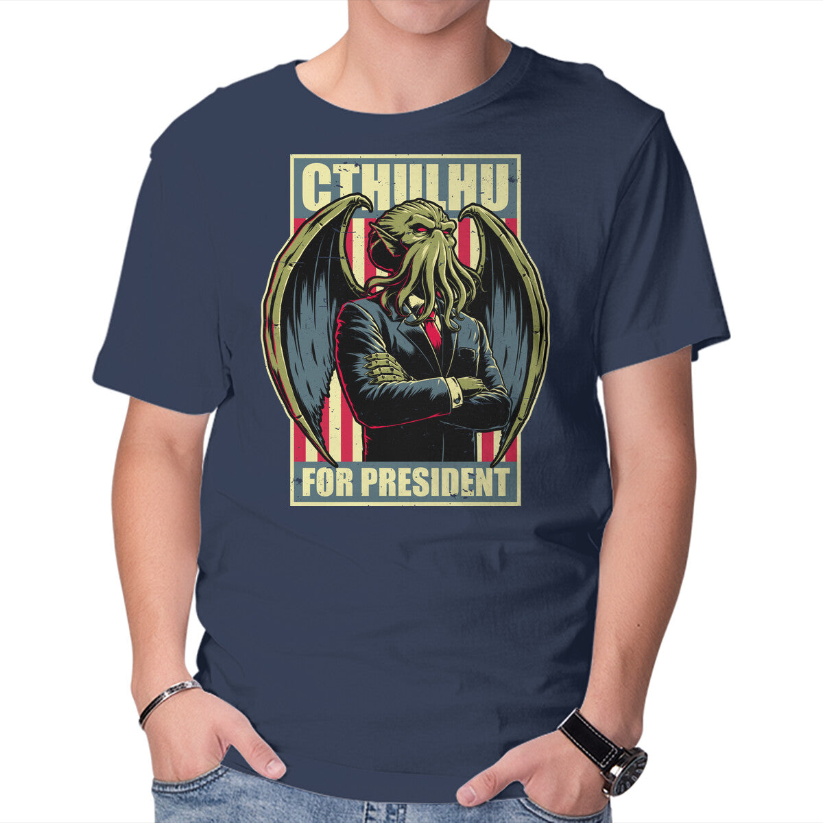 Cthulhu For President – Horror Graphic T-Shirt in navy, product display