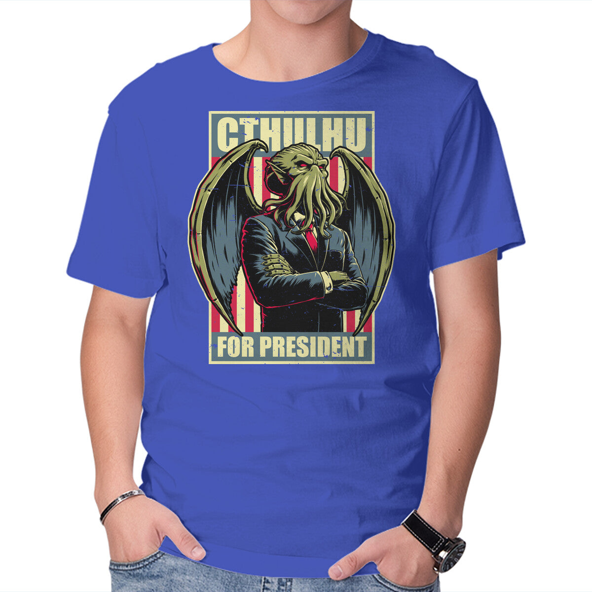 Cthulhu For President – Horror Graphic T-Shirt in royal blue, product display