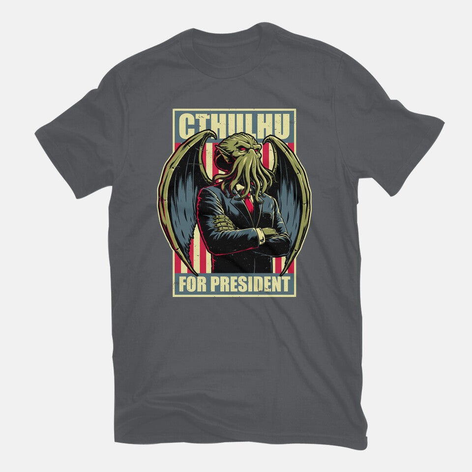 Cthulhu For President – Horror Graphic T-Shirt in charcoal, flat-lay product view