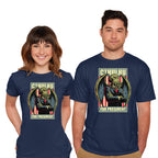 Model wearing navy Cthulhu For President – Horror Graphic T-Shirt