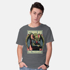 Model wearing charcoal Cthulhu For President – Horror Graphic T-Shirt