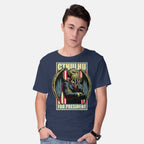 Model wearing navy Cthulhu For President – Horror Graphic T-Shirt