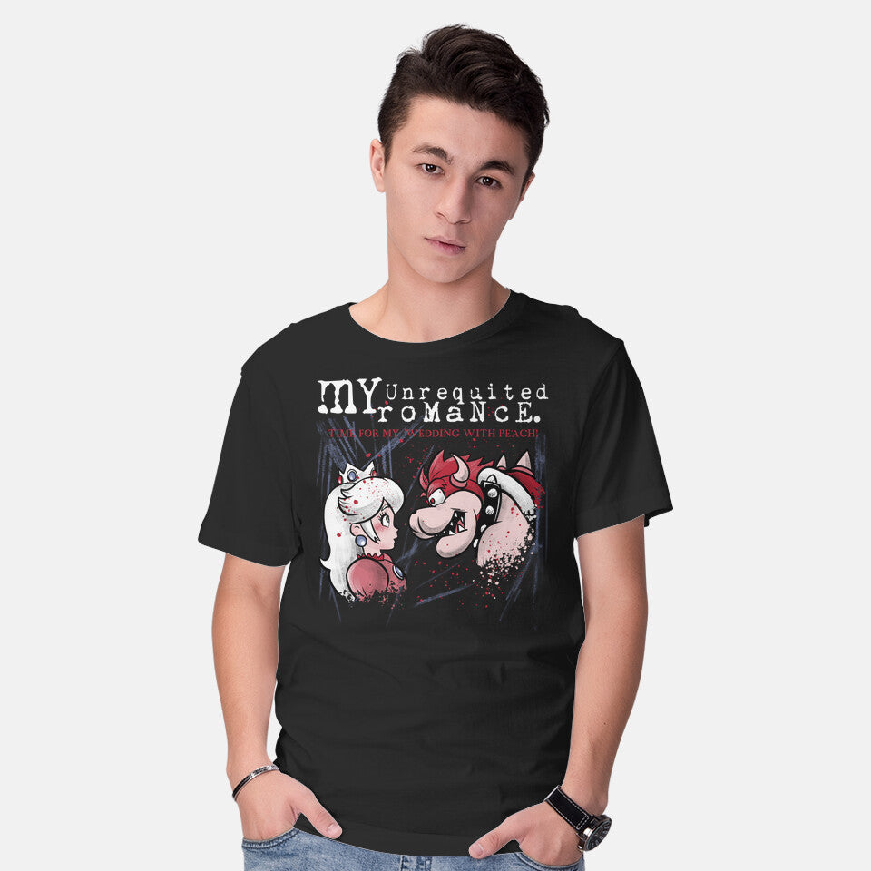Model wearing black My Unrequited Romance – Gaming Graphic T-Shirt