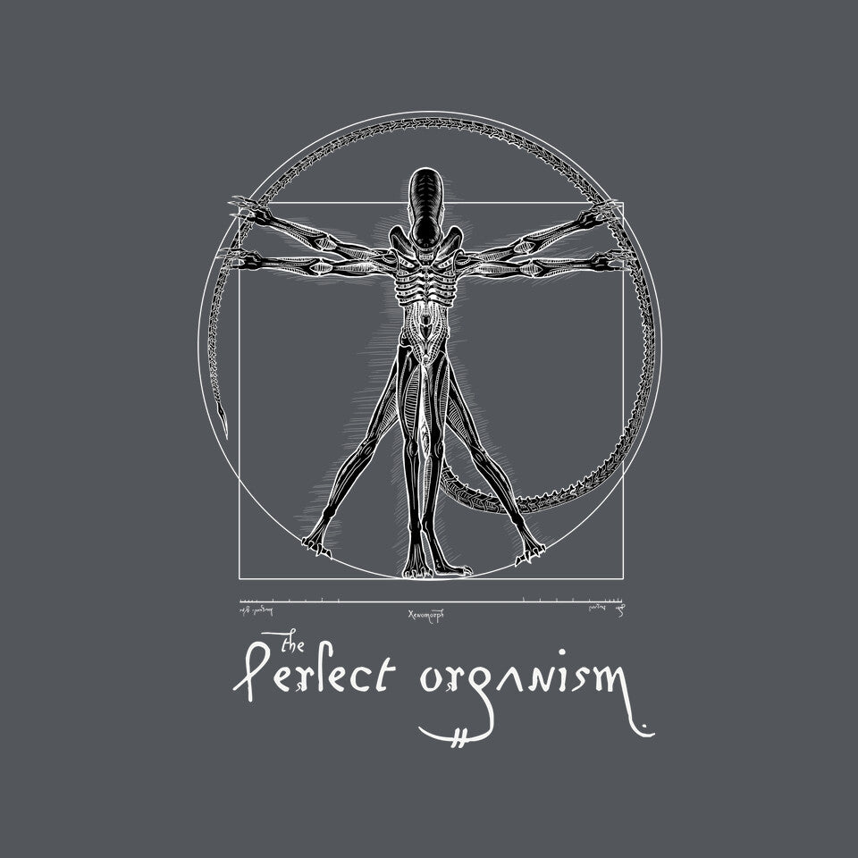 Perfect Organism – Sci-Fi Graphic T-Shirt design artwork for charcoal graphic T-shirt