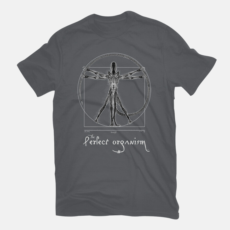 Perfect Organism – Sci-Fi Graphic T-Shirt in charcoal, flat-lay product view