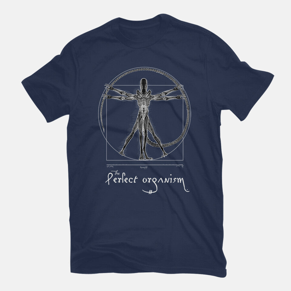 Perfect Organism – Sci-Fi Graphic T-Shirt in navy, flat-lay product view
