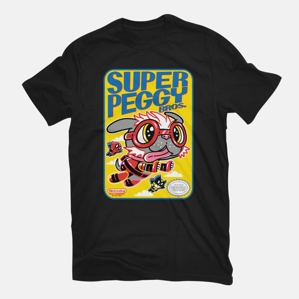 Super Peggy Bros – Dog Graphic T-Shirt in black, flat-lay product view