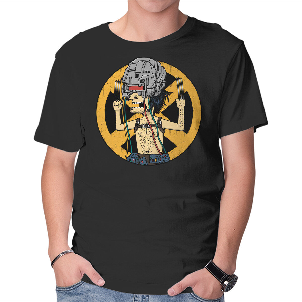 Weaponholio-X – Funny Graphic T-Shirt in black, product display