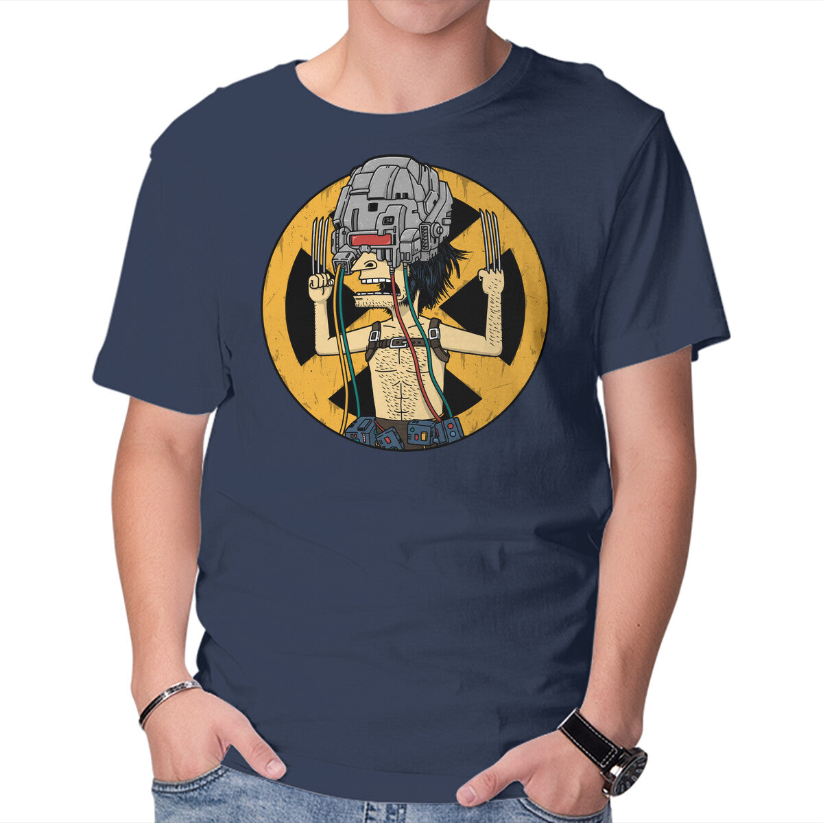 Weaponholio-X – Funny Graphic T-Shirt in navy, product display