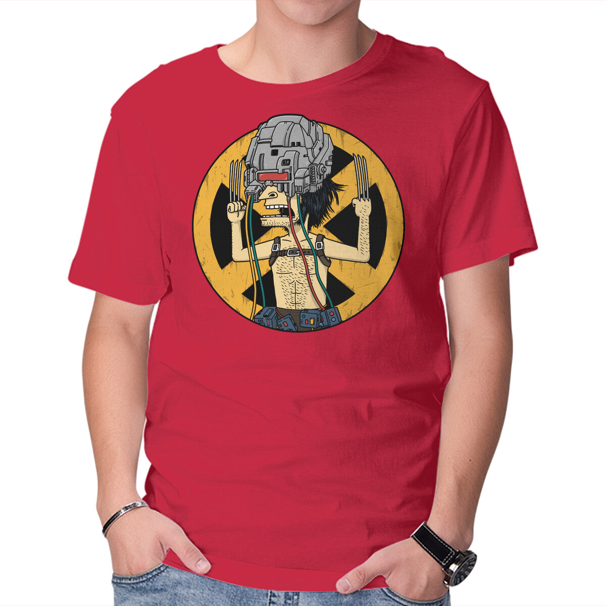 Weaponholio-X – Funny Graphic T-Shirt in red, product display