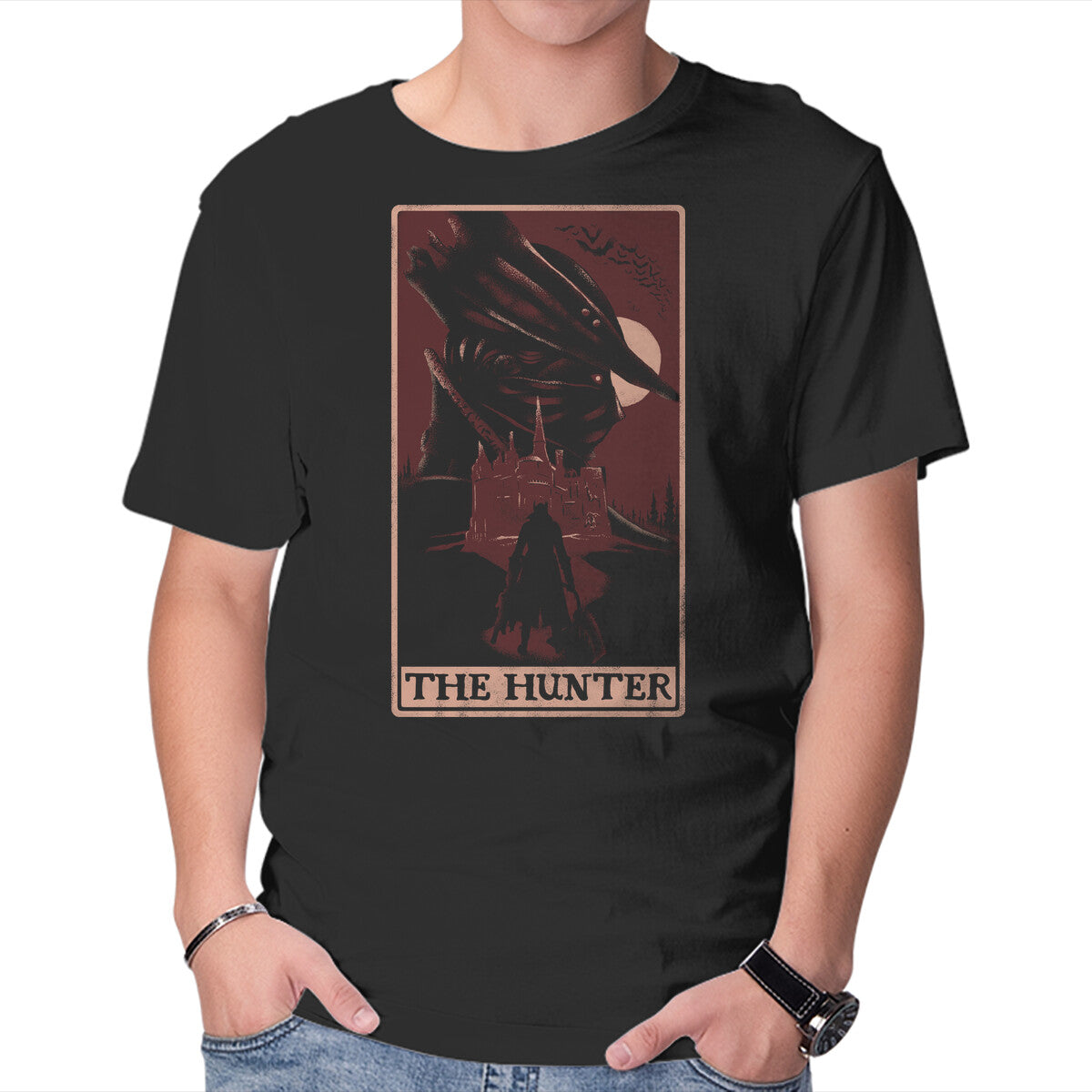 The Hunter Tarot – Horror Graphic T-Shirt in black, product display