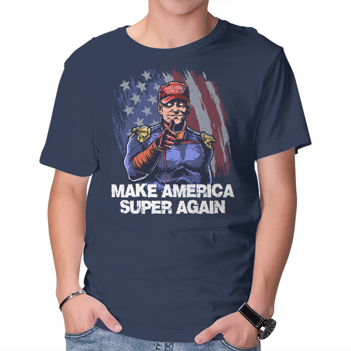 Make America Super Again Graphic T-Shirt in navy, product display