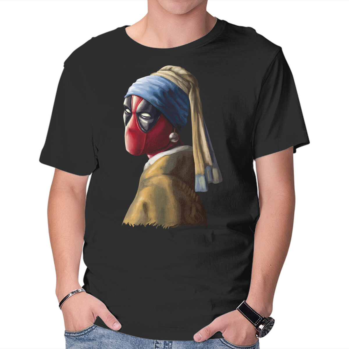 Hero With A Pearl Earring – Movie Graphic T-Shirt in black, product display