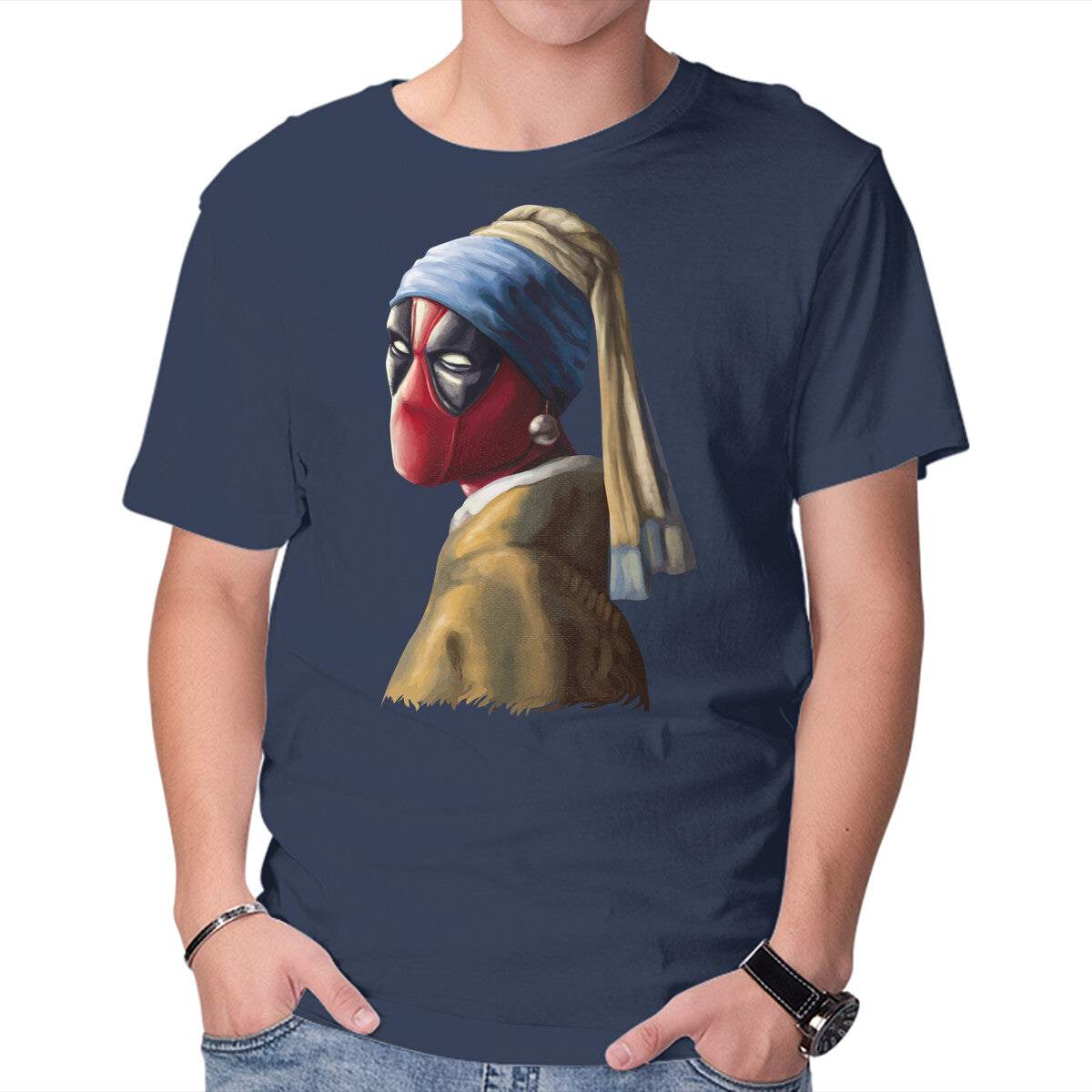 Hero With A Pearl Earring – Movie Graphic T-Shirt in navy, product display