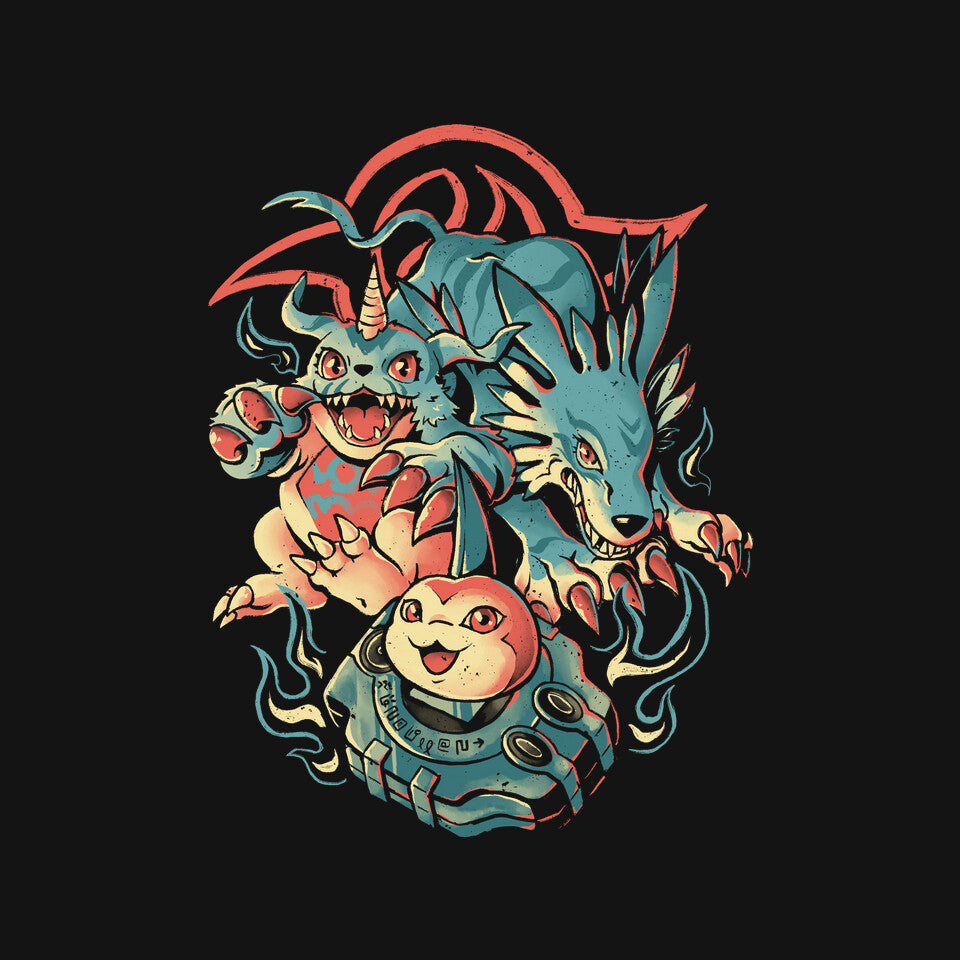 Digital Wolf Evolution – Anime Graphic T-Shirt design artwork for black graphic T-shirt