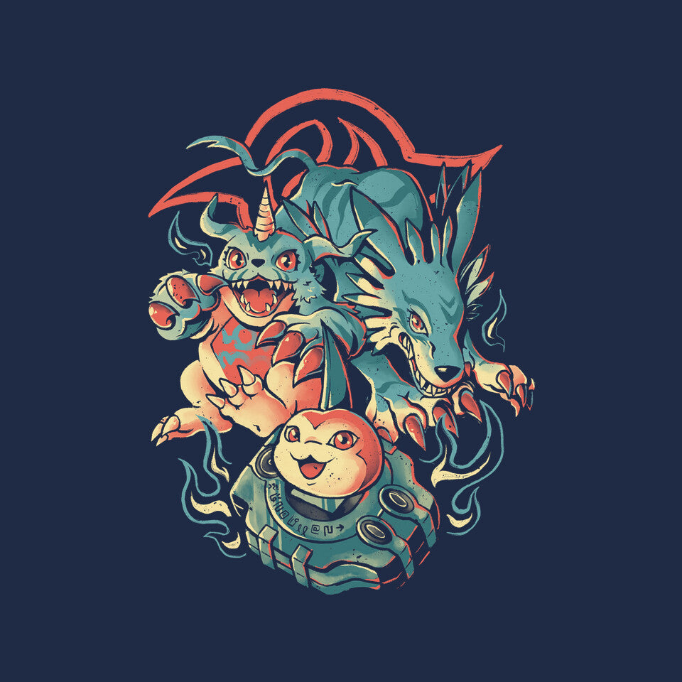 Digital Wolf Evolution – Anime Graphic T-Shirt design artwork for navy graphic T-shirt