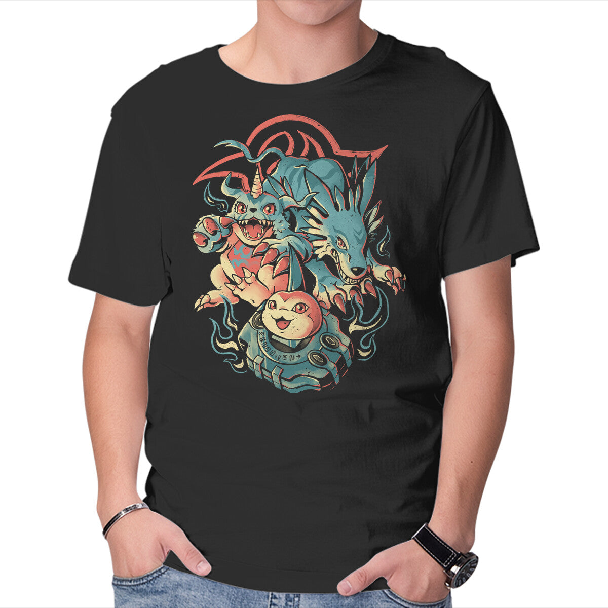 Digital Wolf Evolution – Anime Graphic T-Shirt in black, product display
