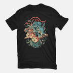 Digital Wolf Evolution – Anime Graphic T-Shirt in black, flat-lay product view