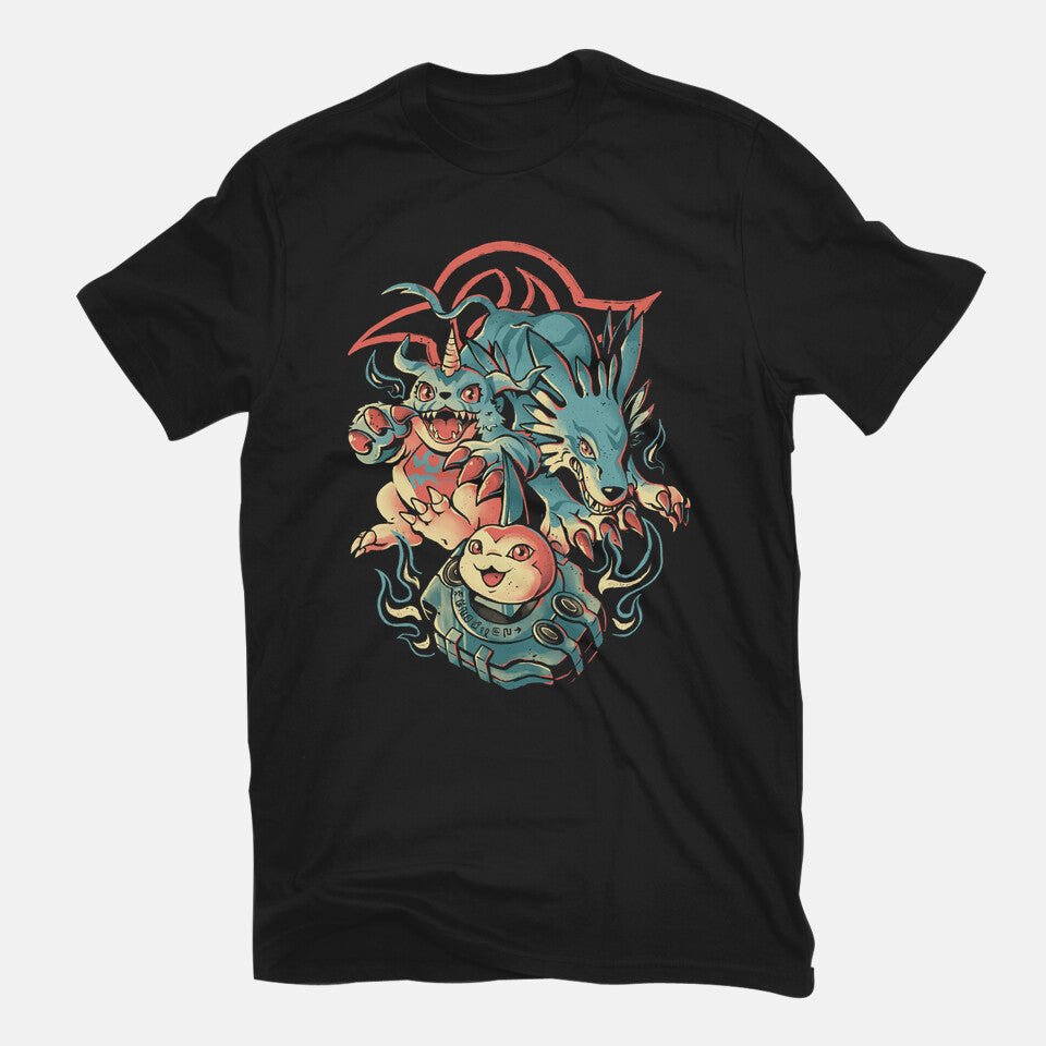 Digital Wolf Evolution – Anime Graphic T-Shirt in black, flat-lay product view