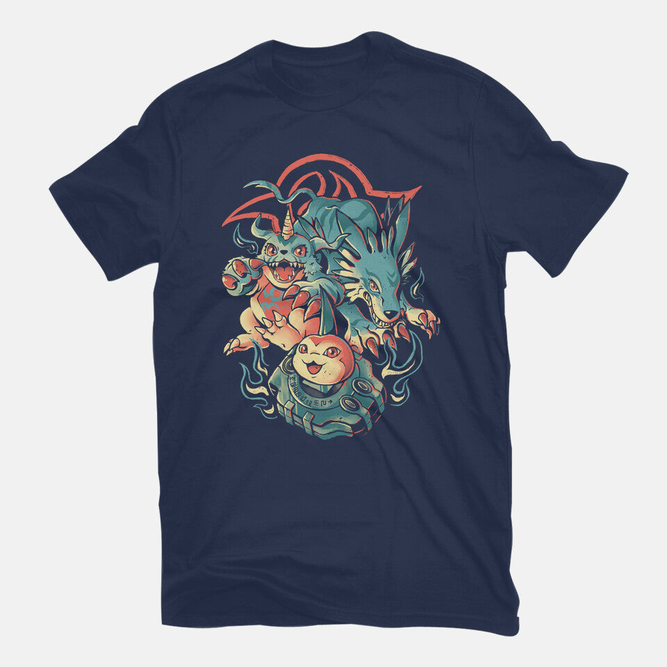 Digital Wolf Evolution – Anime Graphic T-Shirt in navy, flat-lay product view