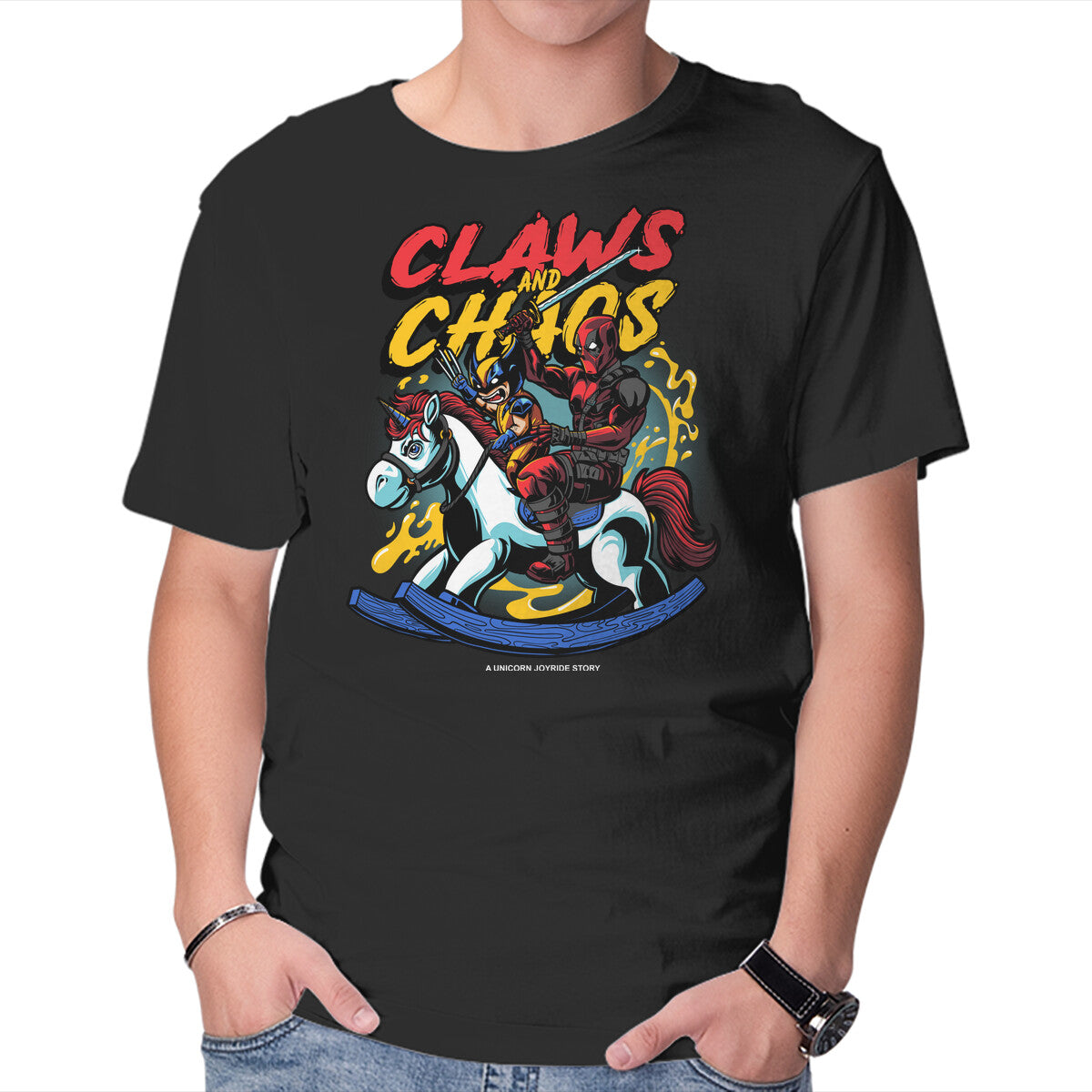 Unicorn Shenigans – Movie Graphic T-Shirt in black, product display