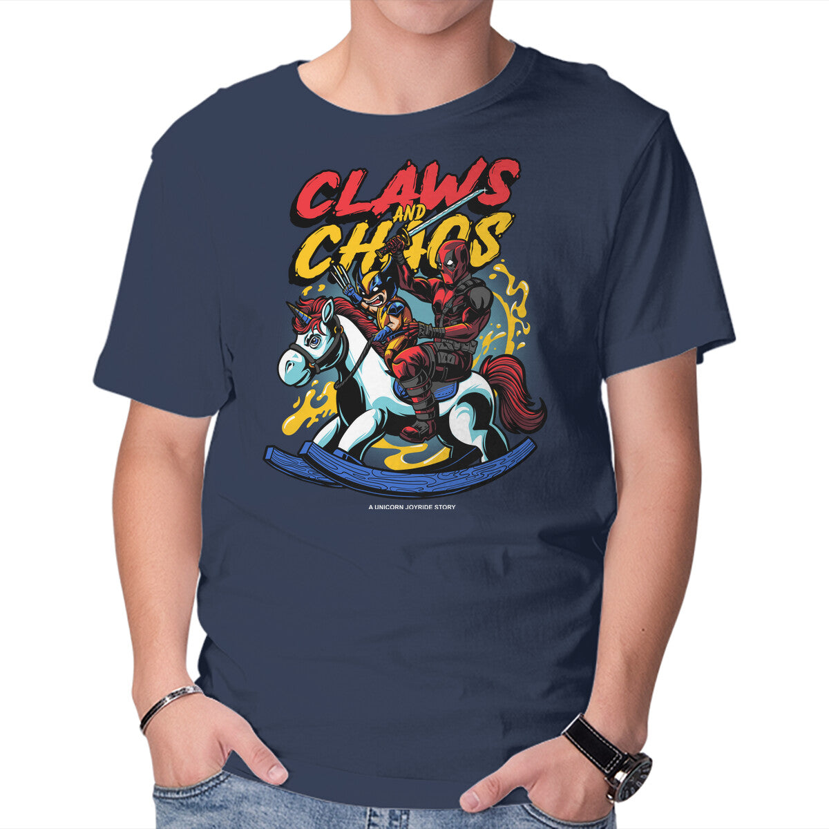Unicorn Shenigans – Movie Graphic T-Shirt in navy, product display