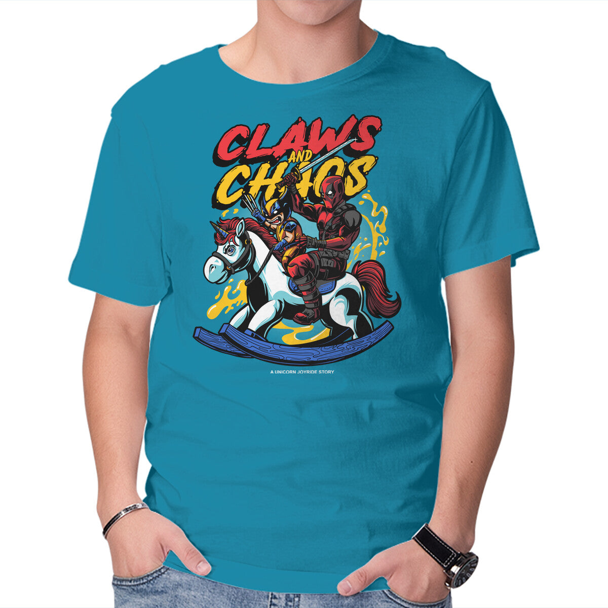 Unicorn Shenigans – Movie Graphic T-Shirt in turquoise, product display