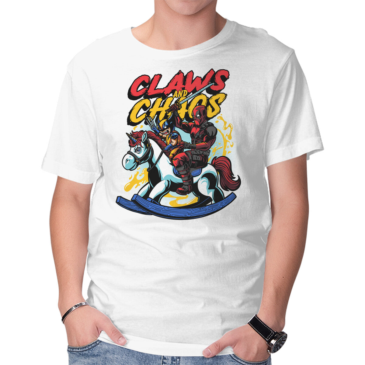Unicorn Shenigans – Movie Graphic T-Shirt in white, product display