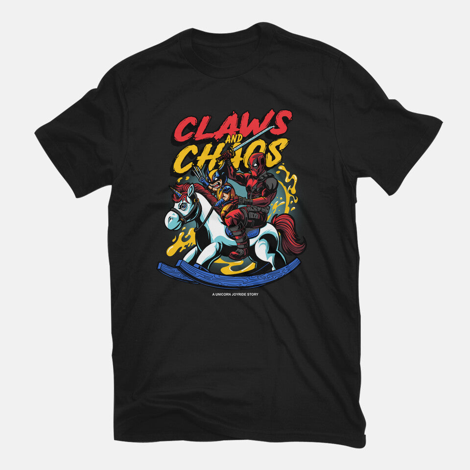 Unicorn Shenigans – Movie Graphic T-Shirt in black, flat-lay product view