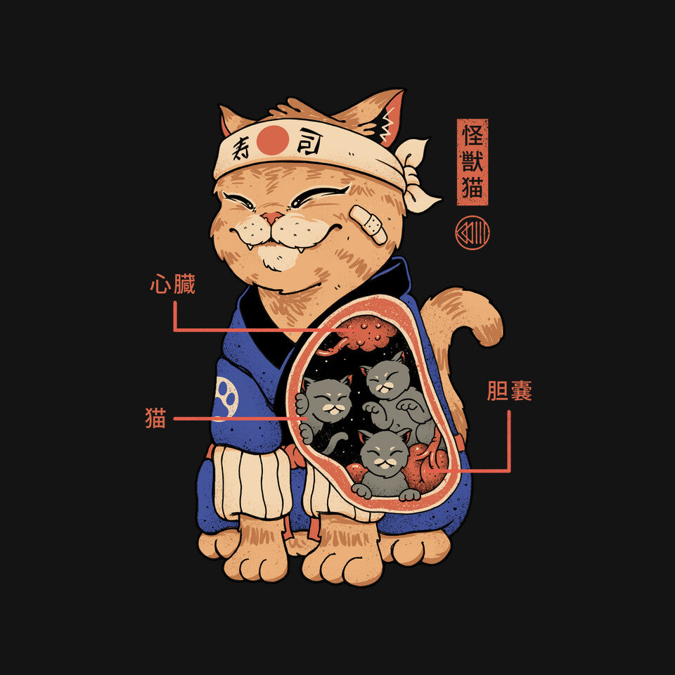 X-Ray Kaiju Cat – Cat Graphic T-Shirt design artwork for black graphic T-shirt