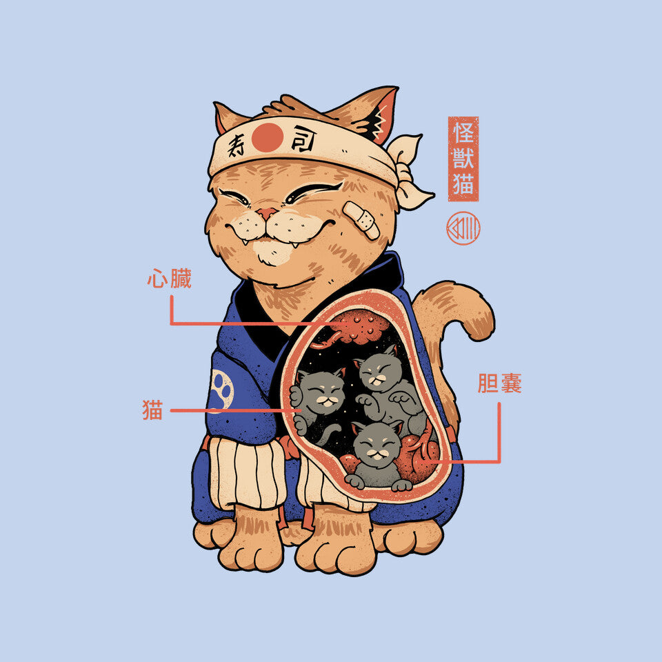 X-Ray Kaiju Cat – Cat Graphic T-Shirt design artwork for blue graphic T-shirt