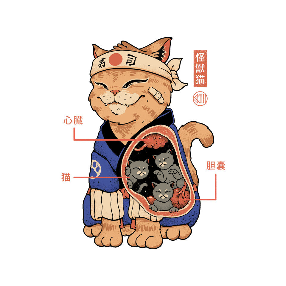 X-Ray Kaiju Cat – Cat Graphic T-Shirt design artwork for white graphic T-shirt