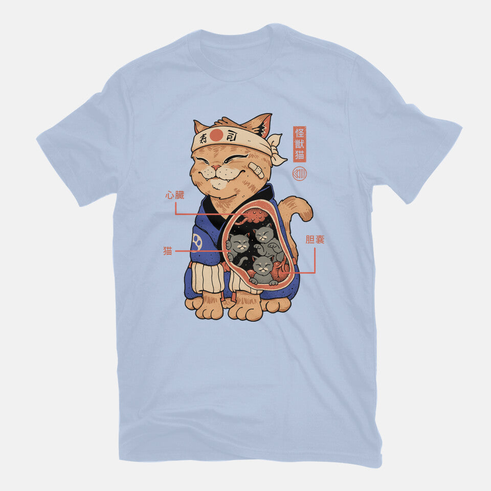 X-Ray Kaiju Cat – Cat Graphic T-Shirt in blue, flat-lay product view