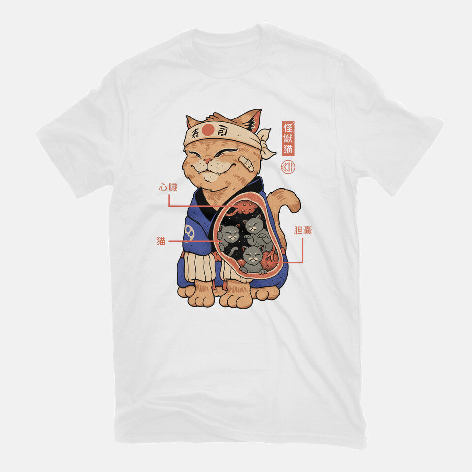 X-Ray Kaiju Cat – Cat Graphic T-Shirt in white, flat-lay product view