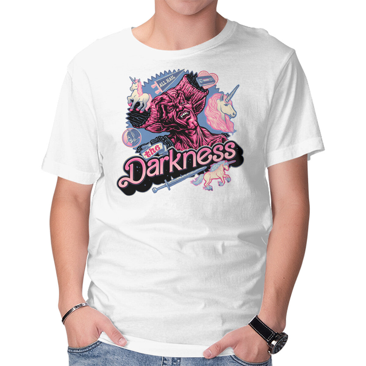 All Hail The Darkness – Fantasy Graphic T-Shirt in white, product display