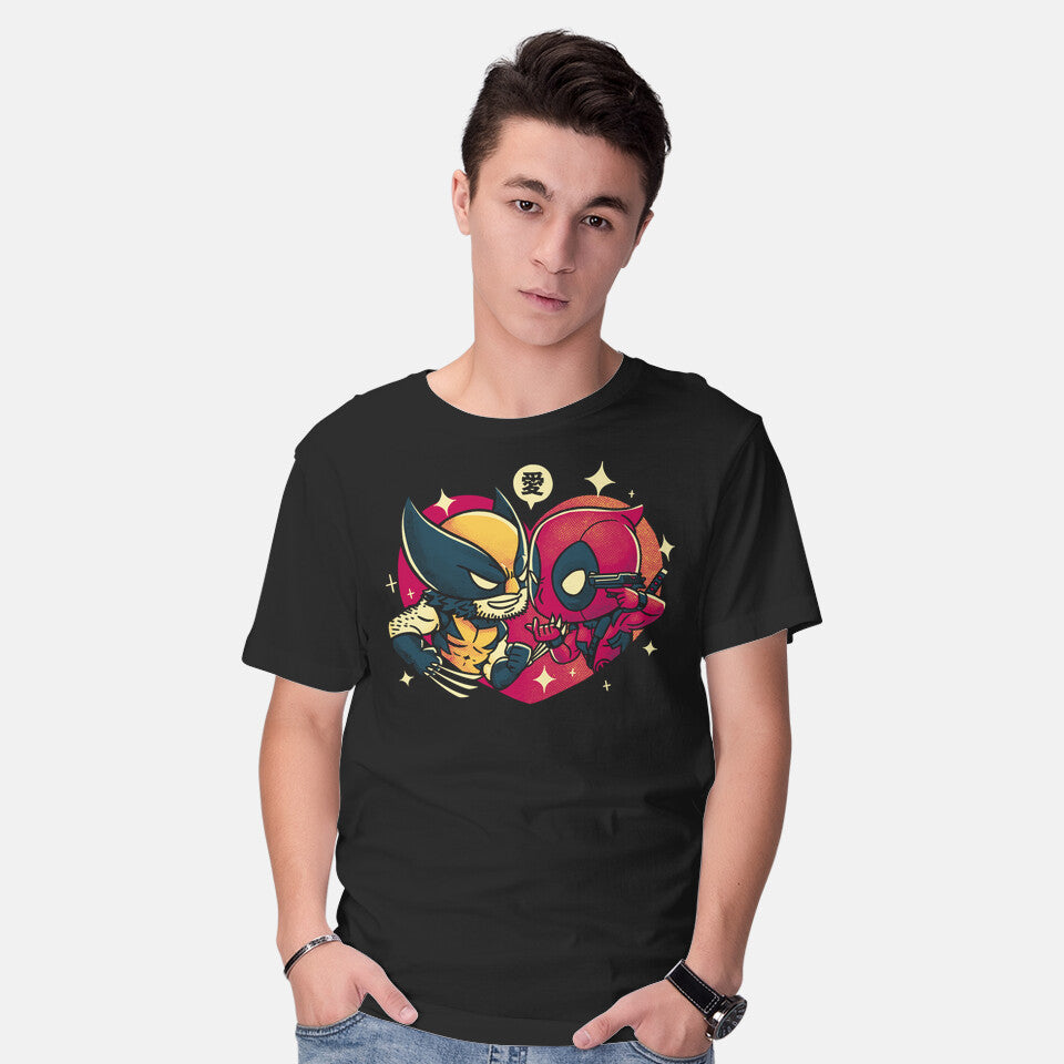 Model wearing black Mutant Love – Movie Graphic T-Shirt