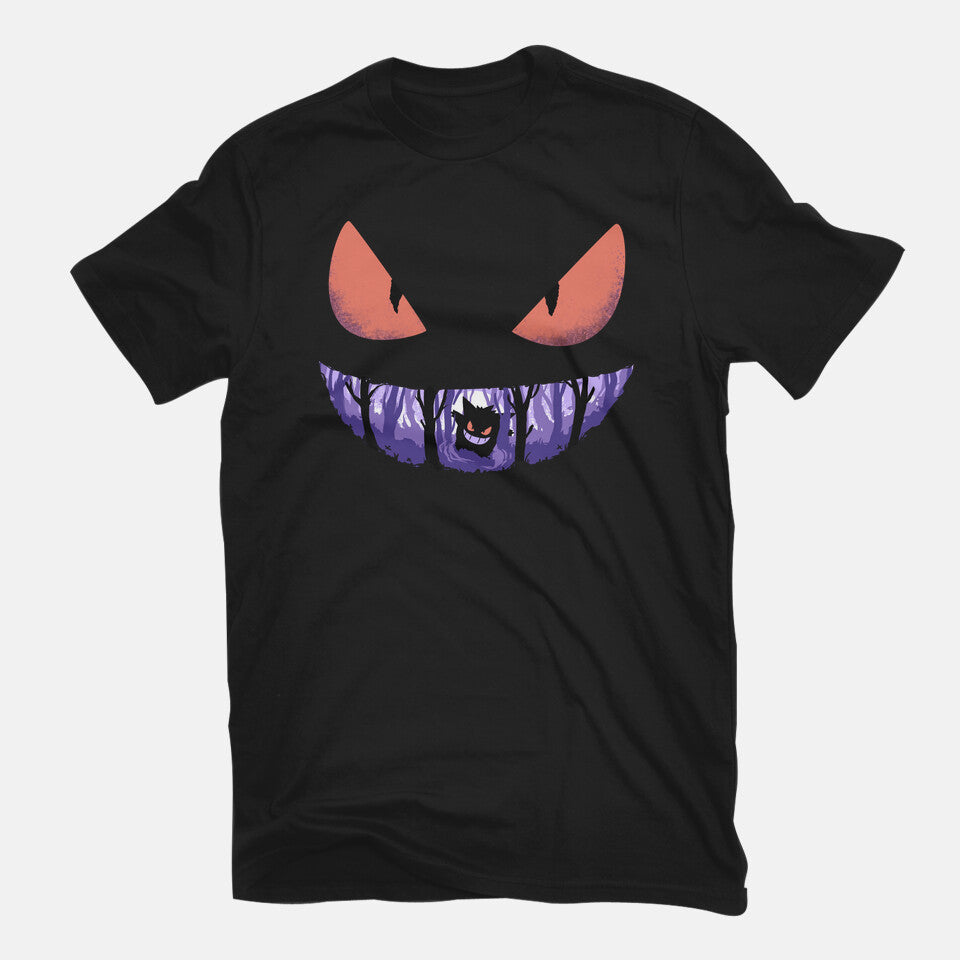 Ghost Smile – Anime Graphic T-Shirt in black, flat-lay product view