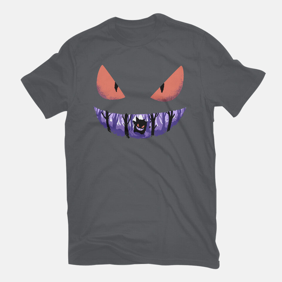 Ghost Smile – Anime Graphic T-Shirt in charcoal, flat-lay product view