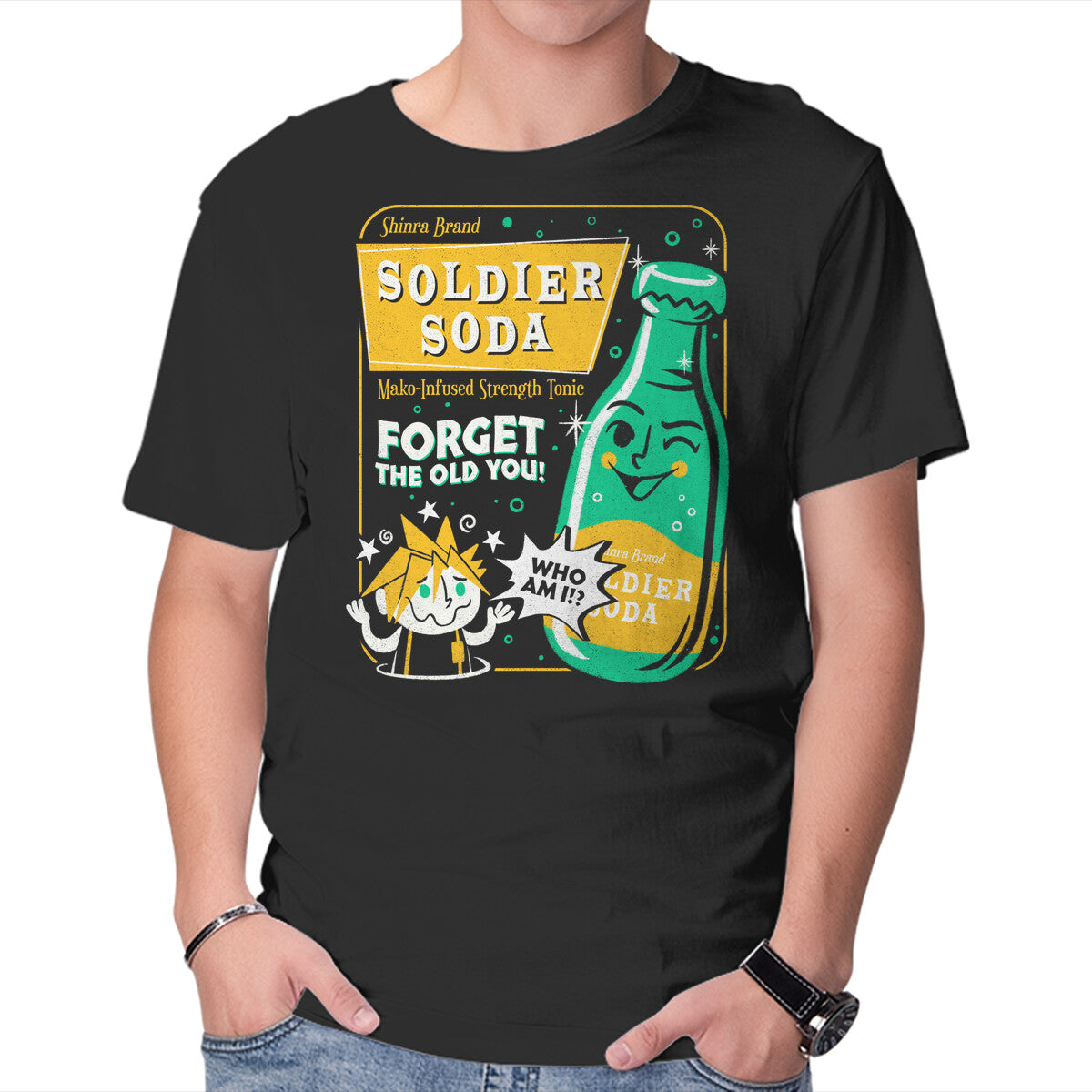 Soldier Soda – Gaming Graphic T-Shirt in black, product display